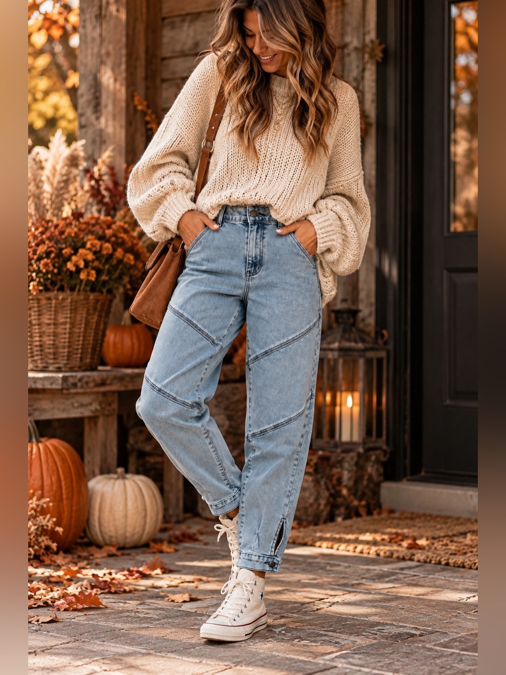 Women's Light Blue Ankle Crop Jeans with Chevron Seam Detail